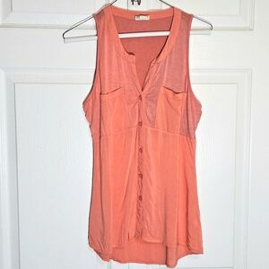 Converse Womens Sleeveless Tshirt Tank Top XS Pockets Summer Buttons Salmon Pink